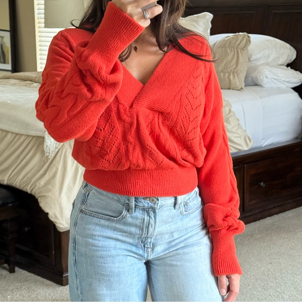 Free People Burnt Orange Cable Knit Cropped Sweater XS – Cozy Fall Knit